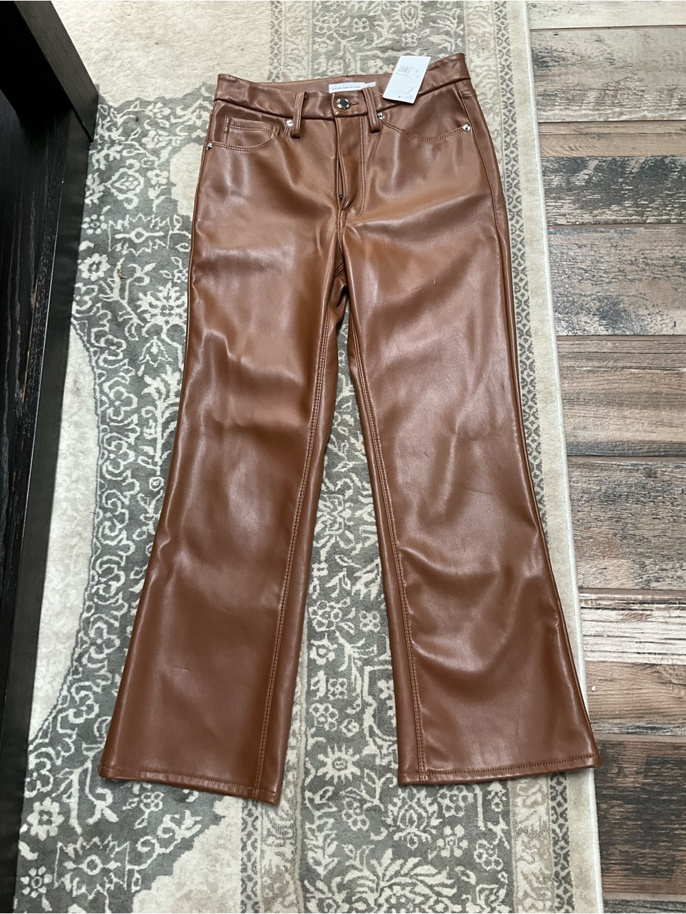 NWT Good American Faux Leather Flare Jeans Crop- Caramel brown 4/27